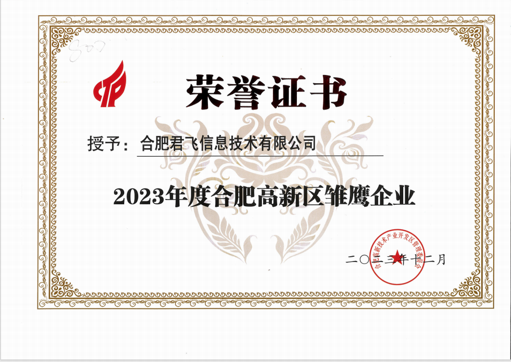 君飞科技雏鹰企业证书.png